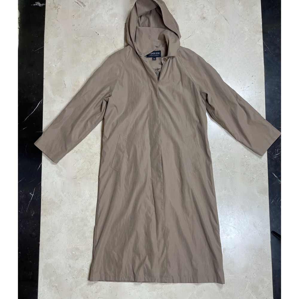 London Fog Limited Edition Tan Hooded Trench Coat Khaki Long Duster Mens Large
